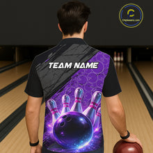 Load image into Gallery viewer, Black and Purple Bowling Camo Button-up Shirt Custom Hawaiian Bowling Team League Jerseys NQS11700