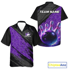 Load image into Gallery viewer, Black and Purple Bowling Camo Button-up Shirt Custom Hawaiian Bowling Team League Jerseys NQS11700