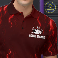 Load image into Gallery viewer, Red flame lightning thunder Bowling polo, quarter zip shirts for men custom Bowling team jerseys NQS10979
