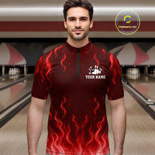 Load image into Gallery viewer, Red flame lightning thunder Bowling polo, quarter zip shirts for men custom Bowling team jerseys NQS10979