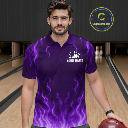 Purple flame lightning thunder Bowling polo, quarter zip shirts for men custom Bowling team jerseys NQS10980