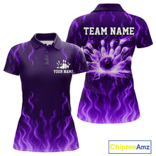 Load image into Gallery viewer, Purple flame lightning thunder Bowling polo, quarter zip shirts for Women custom Bowling team jerseys NQS10980