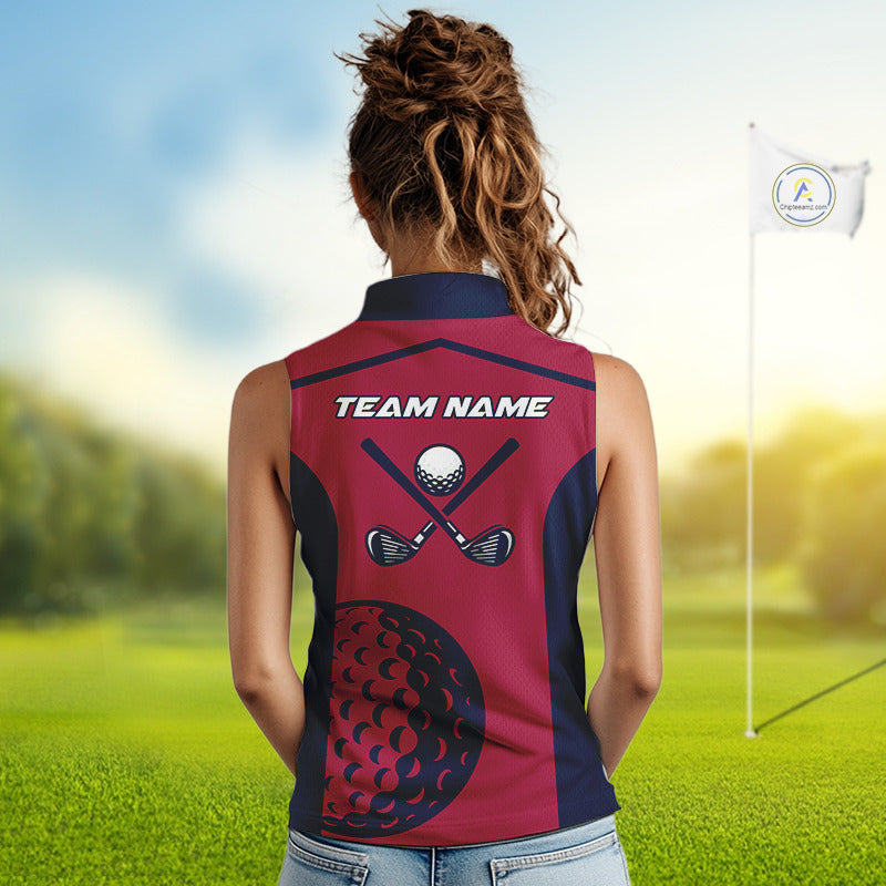 Red, white & blue US flag Womens golf shirts sleeveless custom patriotic golf attire for ladies NQS11387