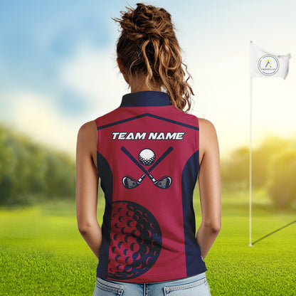 Red, white & blue US flag Womens golf shirts sleeveless custom patriotic golf attire for ladies NQS11387