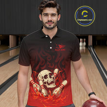 Load image into Gallery viewer, Red Skull Bowling Shirts With Flames custom quarter zip, polo team jerseys, bowling jerseys men NQS10998