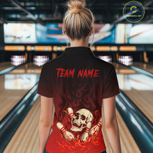 Load image into Gallery viewer, Red Skull Bowling Shirts With Flames custom quarter zip, polo team jerseys, bowling jerseys Women NQS10998