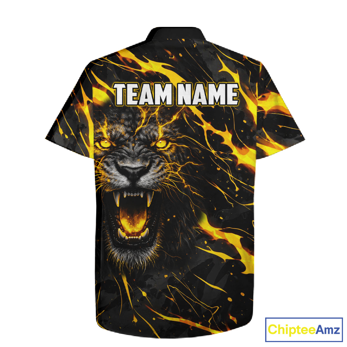 Custom Black & Gold Lightning Thunder Lion Bowling Hawaiian Shirts, Lion Team Bowling League Jerseys NQS11600