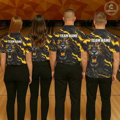 Custom Black and Gold Lightning Thunder Lion Bowling Shirts for Men, Lion Team Bowling League Jerseys NQS11600
