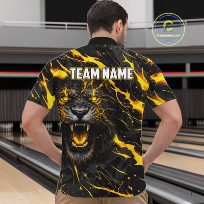 Custom Black and Gold Lightning Thunder Lion Bowling Shirts for Men, Lion Team Bowling League Jerseys NQS11600