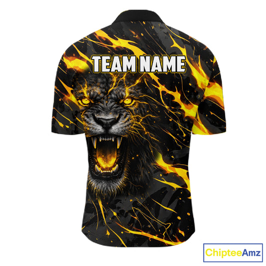 Custom Black and Gold Lightning Thunder Lion Bowling Shirts for Men, Lion Team Bowling League Jerseys NQS11600