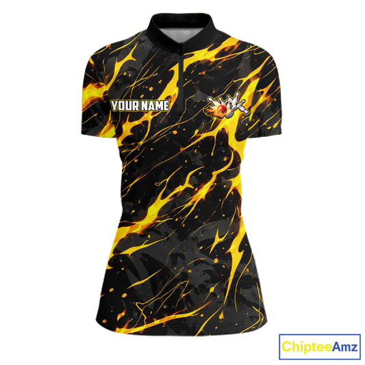 Custom Black & Gold Lightning Thunder Lion Bowling Shirts for Women, Lion Team Bowling League Jerseys NQS11600