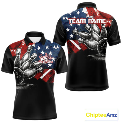 Personalized American Flag Bowling Team Shirts For Men, Patriotic Bowling Gifts NQS10829