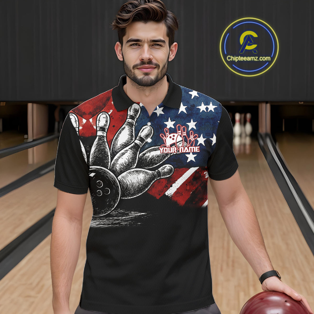 Personalized American Flag Bowling Team Shirts For Men, Patriotic Bowling Gifts NQS10829