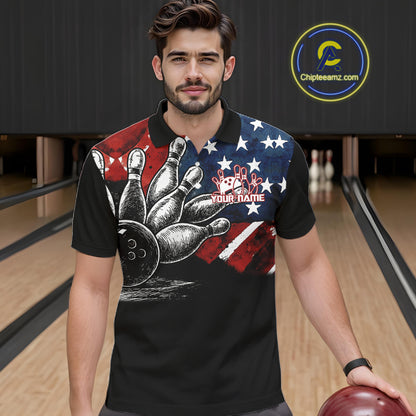 Personalized American Flag Bowling Team Shirts For Men, Patriotic Bowling Gifts NQS10829