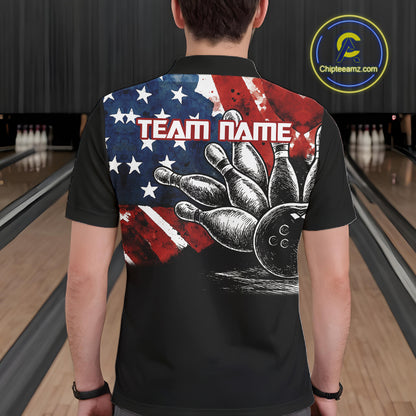 Personalized American Flag Bowling Team Shirts For Men, Patriotic Bowling Gifts NQS10829