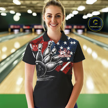 Load image into Gallery viewer, Personalized American Flag Bowling Team Shirts For Women, Patriotic Bowling Gifts NQS10829