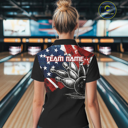 Personalized American Flag Bowling Team Shirts For Women, Patriotic Bowling Gifts NQS10829