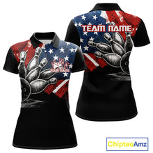 Load image into Gallery viewer, Personalized American Flag Bowling Team Shirts For Women, Patriotic Bowling Gifts NQS10829