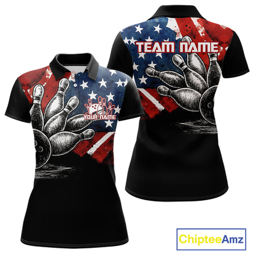 Personalized American Flag Bowling Team Shirts For Women, Patriotic Bowling Gifts NQS10829