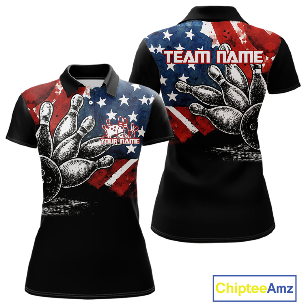 Personalized American Flag Bowling Team Shirts For Women, Patriotic Bowling Gifts NQS10829