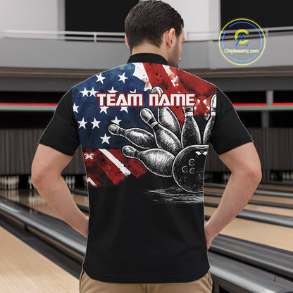 Personalized American Flag Bowling Team Shirts For Men, Patriotic Bowling Gifts NQS10829