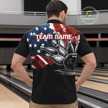 Load image into Gallery viewer, Personalized American Flag Bowling Team Shirts For Men, Patriotic Bowling Gifts NQS10829