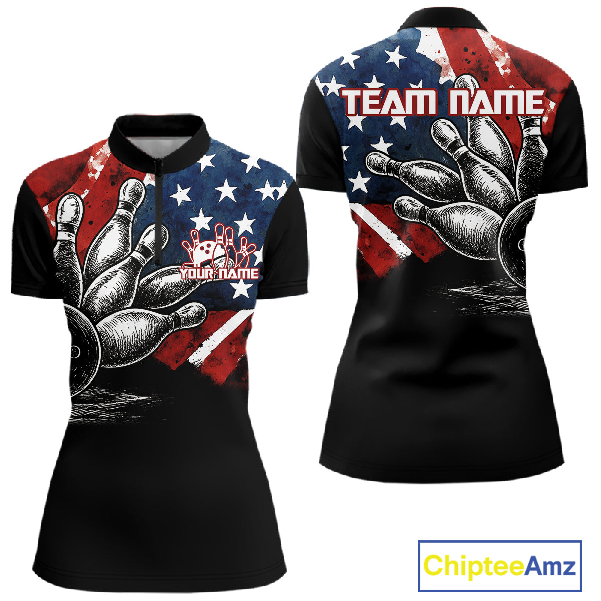 Personalized American Flag Bowling Team Shirts For Women, Patriotic Bowling Gifts NQS10829