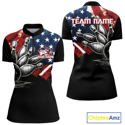 Personalized American Flag Bowling Team Shirts For Women, Patriotic Bowling Gifts NQS10829