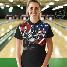 Load image into Gallery viewer, Personalized American Flag Bowling Team Shirts For Women, Patriotic Bowling Gifts NQS10829