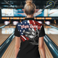 Load image into Gallery viewer, Personalized American Flag Bowling Team Shirts For Women, Patriotic Bowling Gifts NQS10829