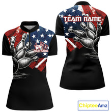 Load image into Gallery viewer, Personalized American Flag Bowling Team Shirts For Women, Patriotic Bowling Gifts NQS10829