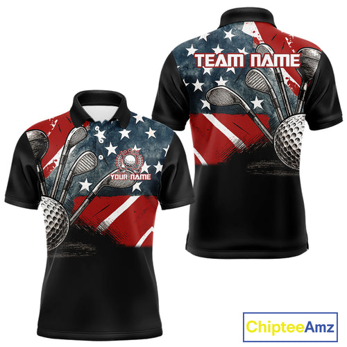 Personalized American Flag Golf Polo Shirts For Men, Patriotic Golf Gifts NQS10830