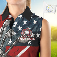 Load image into Gallery viewer, Personalized American Flag Sleeveless Golf Polo Shirts For Women, Patriotic Golf Gifts NQS10830