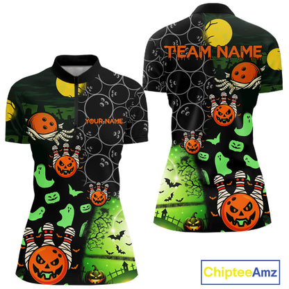 Custom Funny Halloween Team Bowling Shirts For Women, Personalized Halloween Bowling Gifts NQS10833