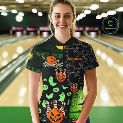 Custom Funny Halloween Team Bowling Shirts For Women, Personalized Halloween Bowling Gifts NQS10833