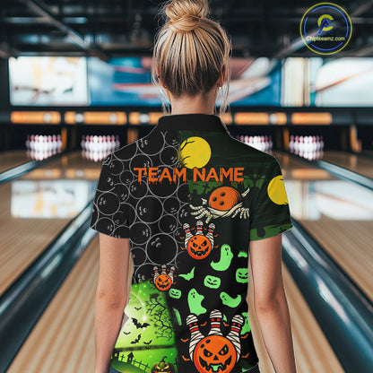 Custom Funny Halloween Team Bowling Shirts For Women, Personalized Halloween Bowling Gifts NQS10833