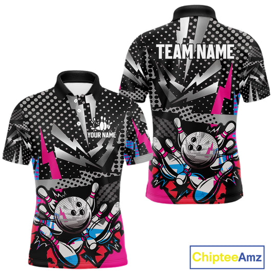 Colorful Lightning pattern Bowling Polo, Quarter Zip Shirts For Men Custom Team Bowling Jerseys NQS11202