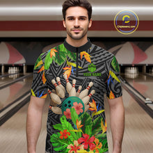 Load image into Gallery viewer, Green tropical flower tribal pattern Bowling Shirts For Men Custom Bowling Team Jersey Bowlers Outfit NQS11005