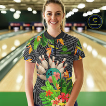 Load image into Gallery viewer, Green tropical flower tribal pattern Bowling Shirts For Women Custom Bowling Team Jerseys Outfit NQS11005