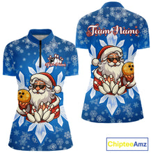 Load image into Gallery viewer, Blue Snowflake Funny Santa Bowling Shirts For Women Custom Christmas Bowling Team Jersey Xmas Gifts NQS11007