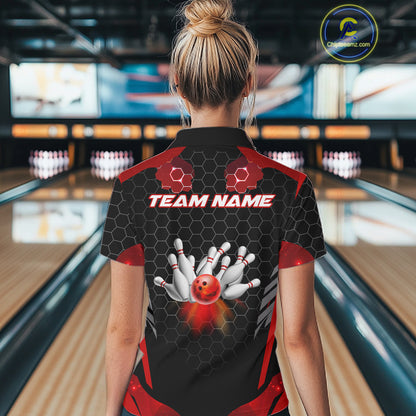 Black and Red Hexagon pattern Bowling Shirts For Women custom bowling team jersey with name NQS11020