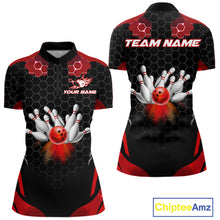 Load image into Gallery viewer, Black and Red Hexagon pattern Bowling Shirts For Women custom bowling team jersey with name NQS11020