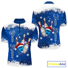 Load image into Gallery viewer, Blue and White snowflake Christmas Bowling Shirts For Men custom Xmas bowling team jersey with name NQS11026