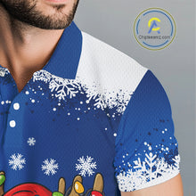 Load image into Gallery viewer, Blue and White Christmas Golf Polo shirts For men Custom mens golf tops, Xmas golf gifts for men NQS11027