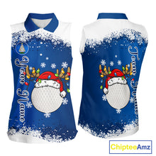 Load image into Gallery viewer, Blue and White Christmas Women Sleeveless Golf Polo shirts Custom ladies golf tops, Xmas golf gifts NQS11027