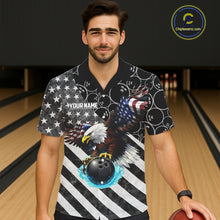 Load image into Gallery viewer, Black &amp; White American flag Eagle Button-up bowling shirt custom Patriotic Bowling Team League Jersey NQS11424