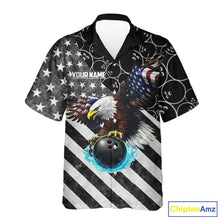 Load image into Gallery viewer, Black &amp; White American flag Eagle Button-up bowling shirt custom Patriotic Bowling Team League Jersey NQS11424