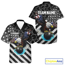 Load image into Gallery viewer, Black &amp; White American flag Eagle Button-up bowling shirt custom Patriotic Bowling Team League Jersey NQS11424