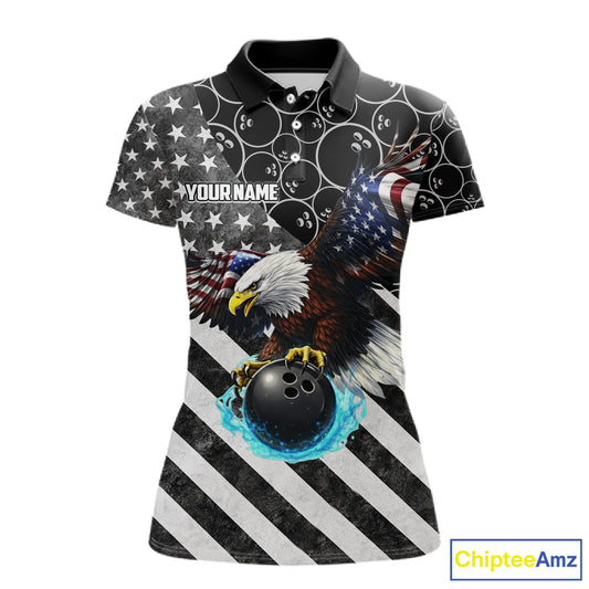 Black and White American flag Eagle Women Bowling shirts custom Patriotic Bowling Team League Jersey NQS11424