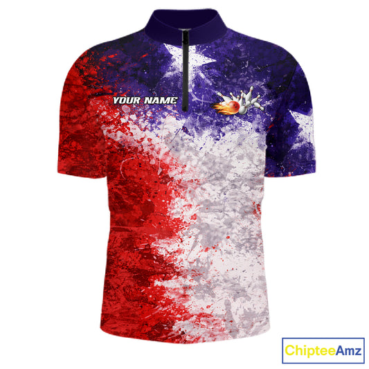 Custom Texas Flag Bowling Polo, 1/4 zip Shirts For Men, Patriotic Texas Bowling Team League Jerseys NQS11626